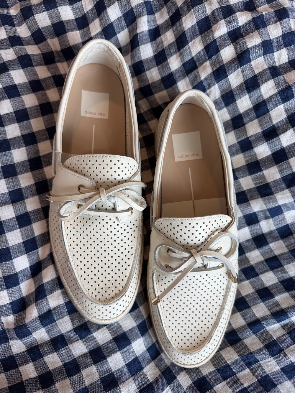 Dolce Vita White Perforated Leather Bow Loafers